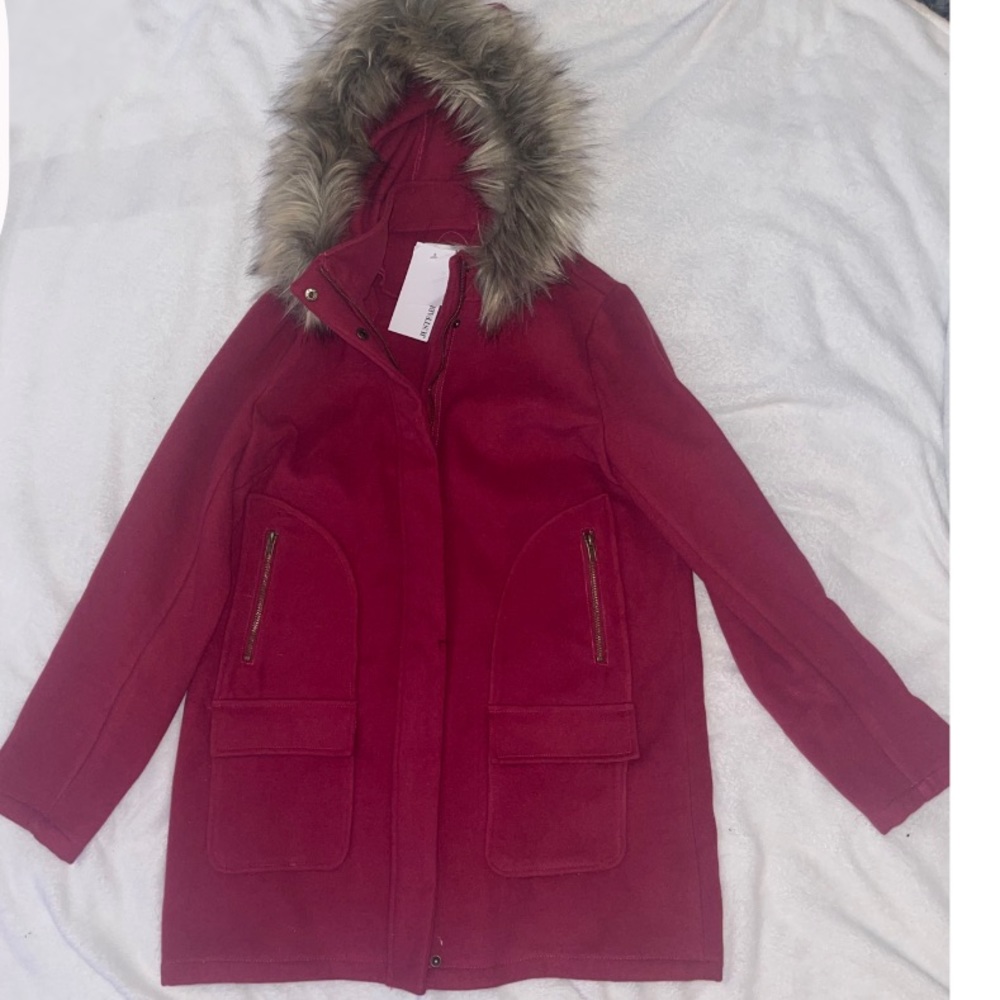 Red Jacket With Detachable Fur Hood
